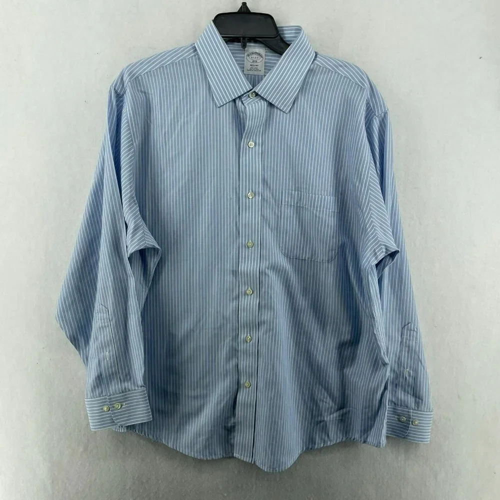 Brooks Brothers Button-Up Shirt Men's Sz 17 2/3 Blue Striped Non-Iron Collared